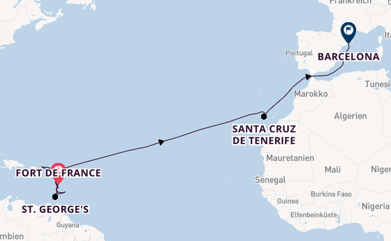 Karibik ab Fort de France auf der MSC World Europa