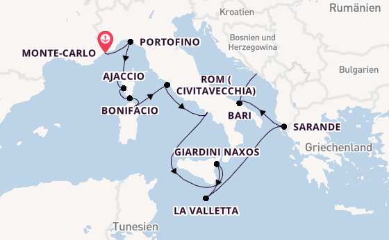 Westliches Mittelmeer ab Monte-Carlo, Monaco auf der Seabourn Ovation