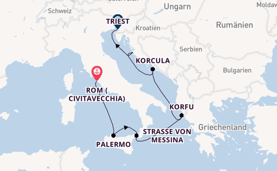 Mittelmeer ab Civitavecchia (Rom), Italien auf der Queen Elizabeth
