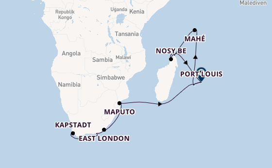 Indischer Ozean ab Kapstadt, Südafrika auf AIDAblu