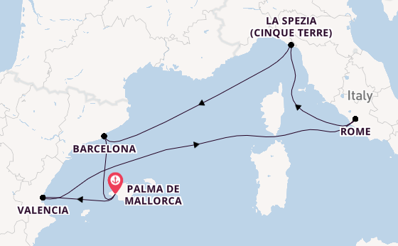 Westelijke Middellandse Zee vanaf Palma de Mallorca, Mallorca, Spanje met de Mein Schiff 4