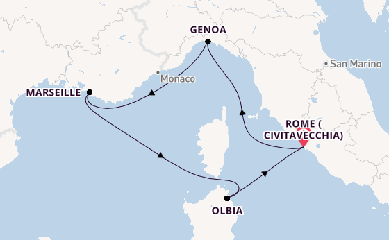 Western Mediterranean from Rome (Civitavecchia), Italy with the MSC Sinfonia