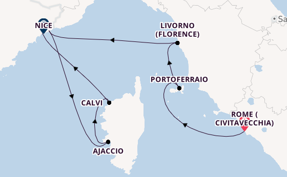 Western Mediterranean from Rome (Civitavecchia), Italy with the Evrima