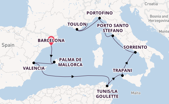 Western Mediterranean from Barcelona, Spain with the Silver Ray