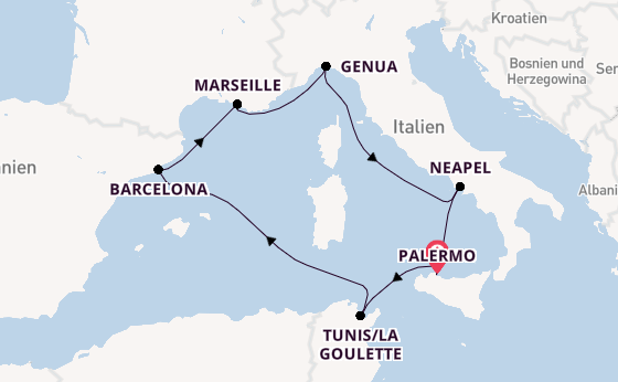Westliches Mittelmeer ab Palermo, Sizilien auf der MSC Euribia