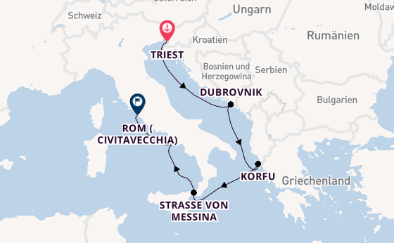 Mittelmeer ab Triest, Italien auf der Queen Elizabeth