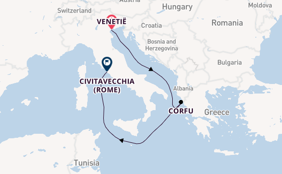 Westelijke Middellandse Zee vanaf Venetië, Italië met de MSC Lirica