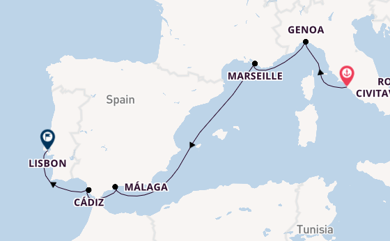 Western Mediterranean from Rome (Civitavecchia), Italy with the MSC Sinfonia