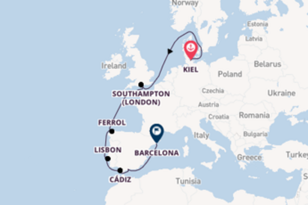 Expedition from Kiel to Barcelona via Southampton (London)