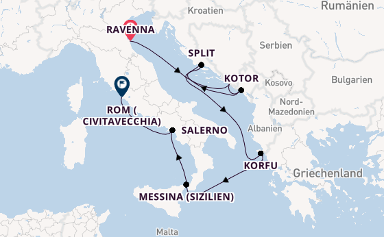 Mittelmeer ab Ravenna, Italien auf der Norwegian Gem