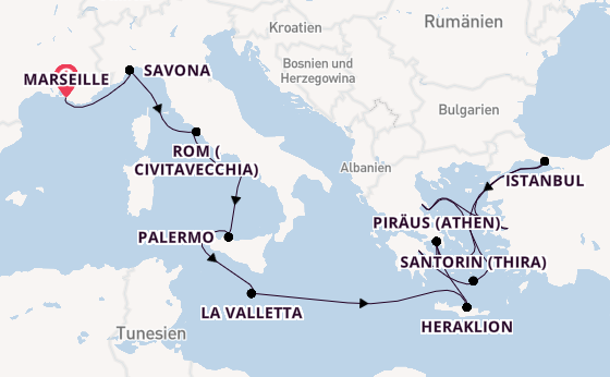 Mittelmeer ab Marseille, Frankreich auf der Costa Pacifica