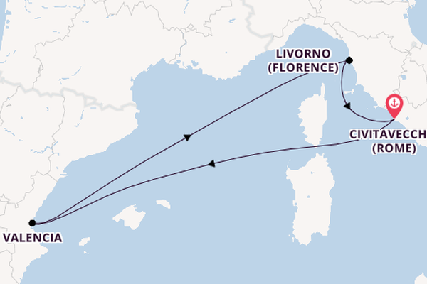 Westelijke Middellandse Zee vanaf Civitavecchia (Rome), Italië met de MSC Orchestra