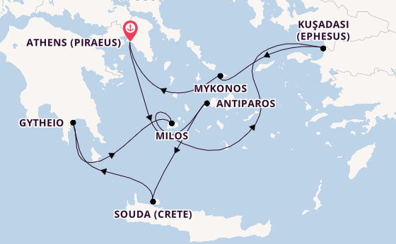 Eastern Mediterranean from Athens (Piraeus), Greece with the Silver Nova