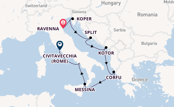 Middellandse Zee vanaf Ravenna, Italië met de Norwegian Gem