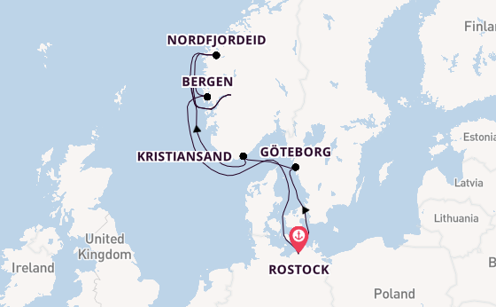 Noorwegen vanaf Rostock, Warnemünde, Duitsland met AIDAmar
