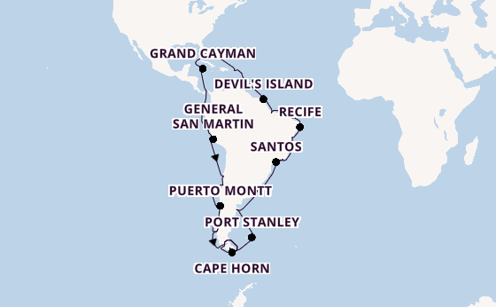 South America from Fort Lauderdale (Port Everglades), Florida with the Zaandam
