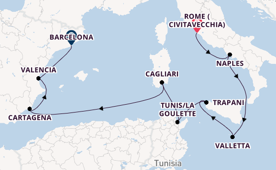Western Mediterranean from Rome (Civitavecchia), Italy with the Allura