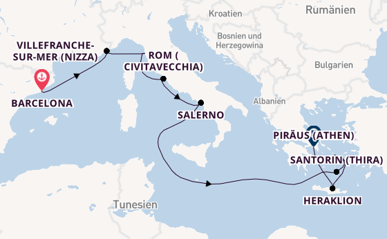 Mittelmeer ab Barcelona, Spanien auf der Norwegian Sky