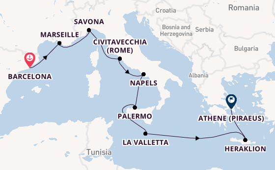 Westelijke Middellandse Zee vanaf Barcelona, Spanje met de Costa Pacifica