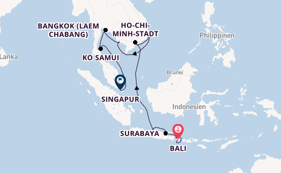 Südostasien ab Bali, Indonesien auf der Riviera