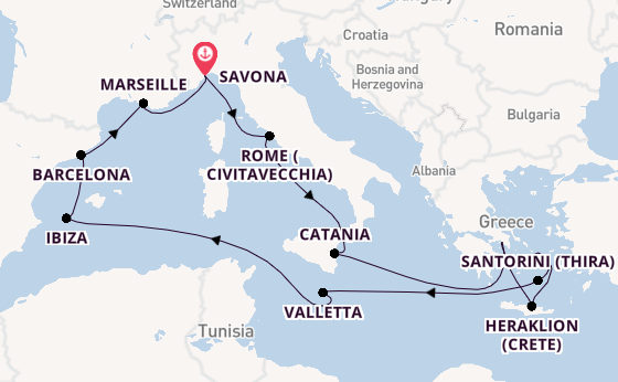 Mediterranean from Savona, Italy with the Costa Fascinosa