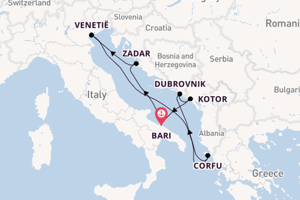 Middellandse Zee vanaf Bari, Italië met de MSC Opera