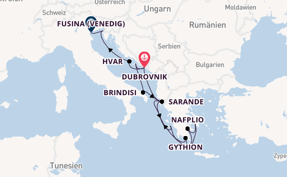 Östliches Mittelmeer ab Dubrovnik, Kroatien auf der Seabourn Quest