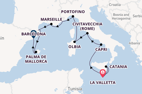 Westelijke Middellandse Zee vanaf La Valletta, Malta met de Sirena