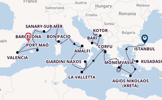 Middellandse Zee vanaf Barcelona, Spanje met de Seabourn Ovation