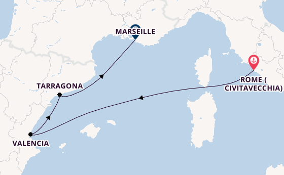 Western Mediterranean from Rome (Civitavecchia), Italy with the MSC Sinfonia