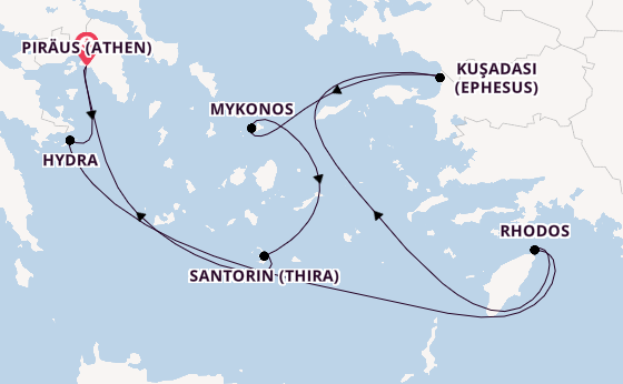 Östliches Mittelmeer ab Piräus (Athen), Griechenland auf der Celebrity Infinity