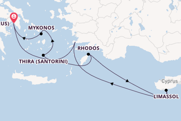 Oostelijke Middellandse Zee vanaf Athene (Piraeus), Griekenland met de Brilliance of the Seas