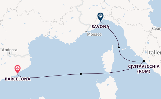 Westliches Mittelmeer ab Barcelona, Spanien auf der Costa Smeralda