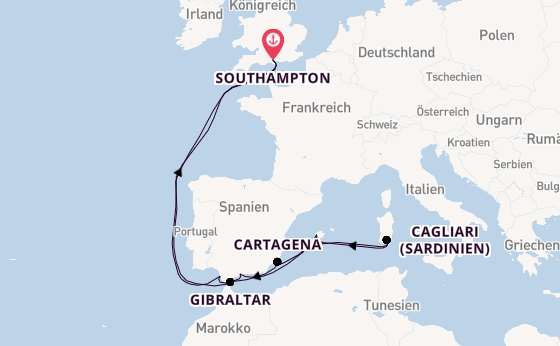 Westliches Mittelmeer ab Southampton, Großbritannien auf der Britannia