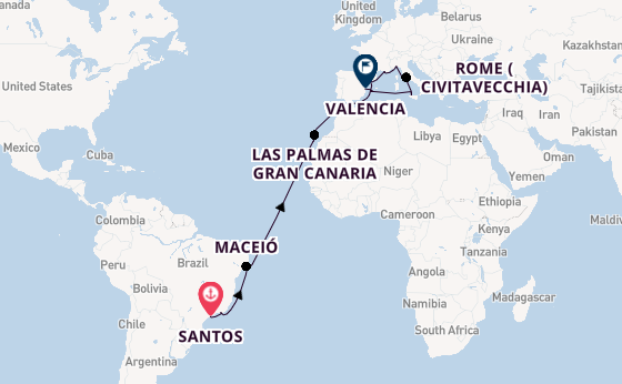 Transatlantic from Santos, Brazil with the MSC Musica