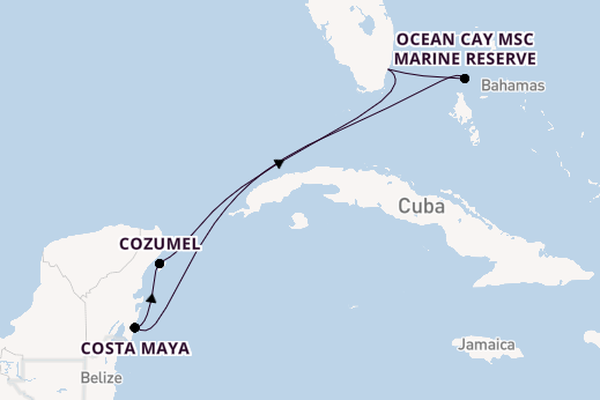 Caribbean from Miami, Florida, USA with the MSC World America