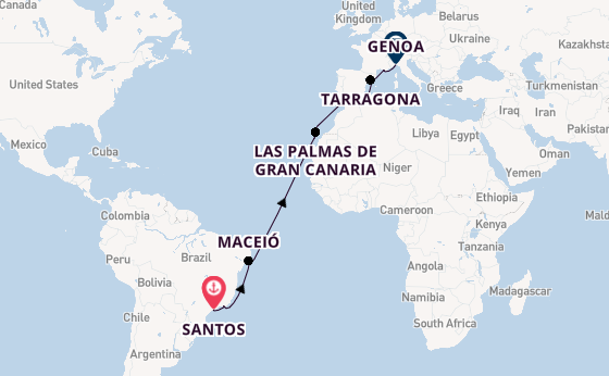 Transatlantic from Santos, Brazil with the MSC Musica