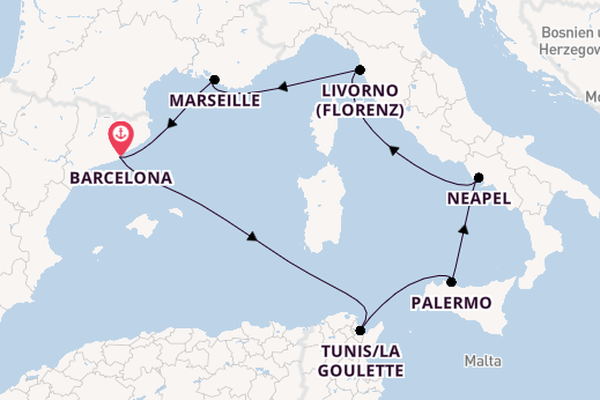 Westliches Mittelmeer ab Barcelona, Spanien auf der MSC Meraviglia