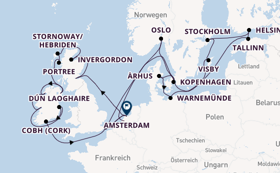 Britische Inseln ab Rotterdam, Niederlande auf der Nieuw Statendam