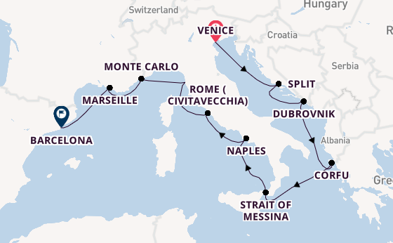 Western Mediterranean from Venice, Italy with the Viking Jupiter