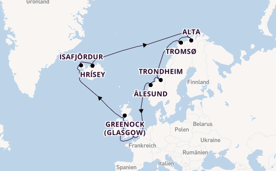 Norwegen ab Southampton, Großbritannien auf der Aurora