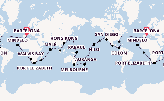 World Cruise from Barcelona, Spain with the Costa Deliziosa