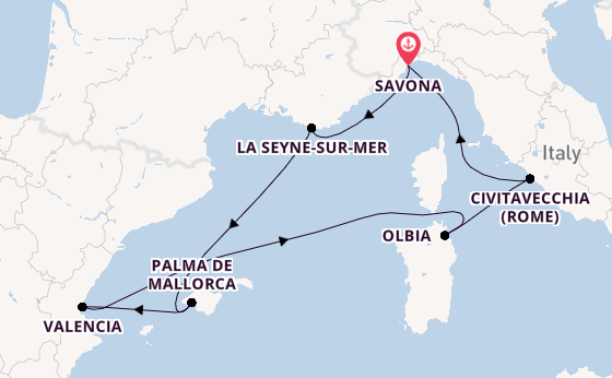 Westelijke Middellandse Zee vanaf Savona, Italië met de Costa Pacifica
