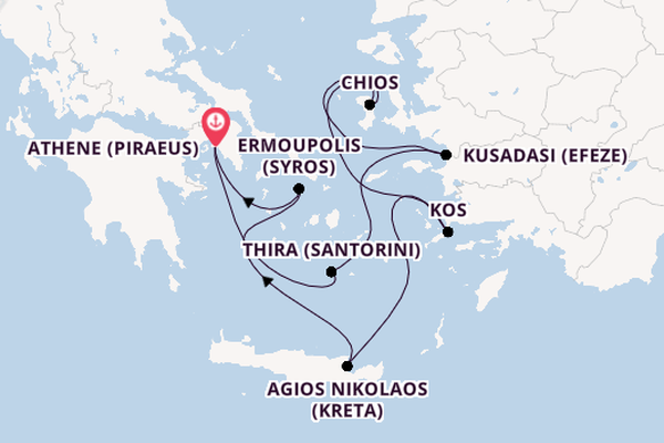 Oostelijke Middellandse Zee vanaf Athene (Piraeus), Griekenland met de Azamara Onward