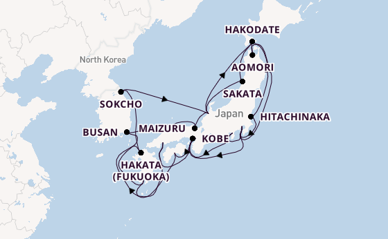 Japan vanaf Tokio, Japan met de Noordam