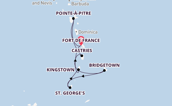 Southern Caribbean from Fort de France, Martinique with the MSC World Europa
