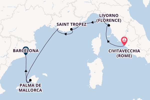 Westelijke Middellandse Zee vanaf Civitavecchia (Rome), Italië met de Nautica