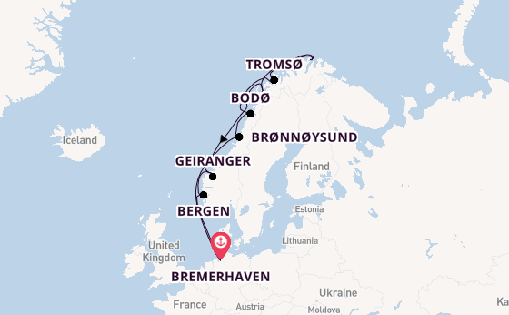 Noorwegen vanaf Bremerhaven, Duitsland met de Artania