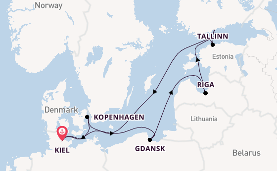 Oostzee vanaf Kiel, Duitsland met de Mein Schiff Relax