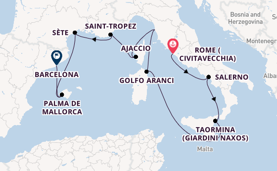 Western Mediterranean from Rome (Civitavecchia), Italy with the Nautica